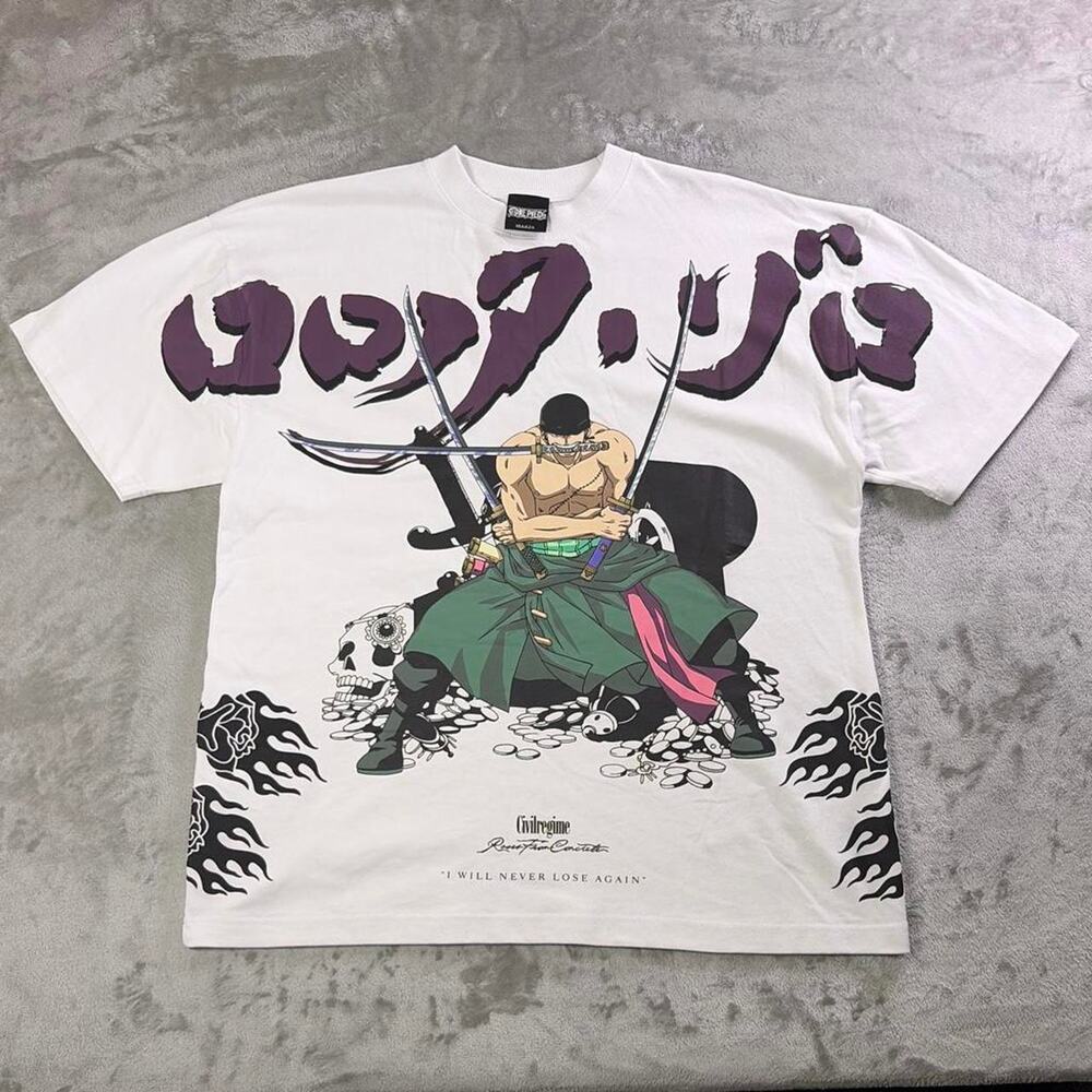 Civil Regime x One Piece Roronoa Zoro Double-Sided Oversized Tee White Medium